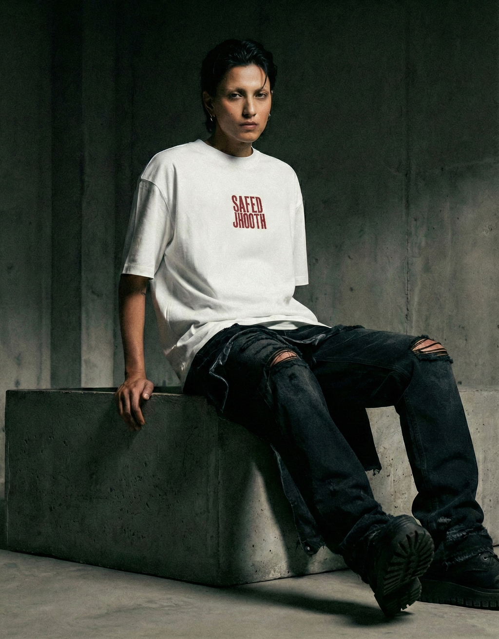 SAFED JHOOTH | Classic Embroidery T-shirt